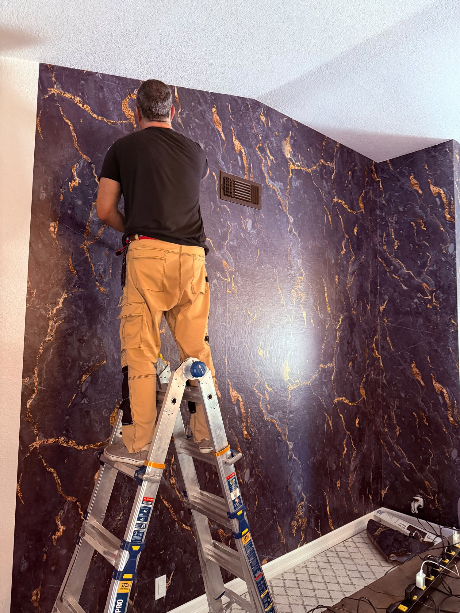 Black marble accent wall